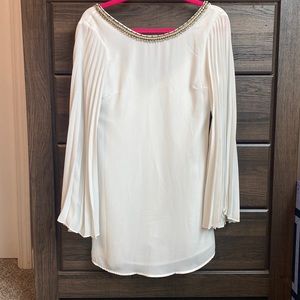 White Bell Sleeve Dress with Embellished Collar